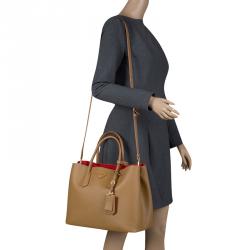 Pre Owned Prada Caramel Saffiano Cuir Double Handle Tote