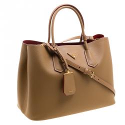 Pre Owned Prada Caramel Saffiano Cuir Double Handle Tote