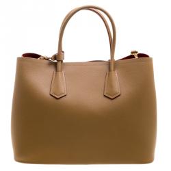Pre Owned Prada Caramel Saffiano Cuir Double Handle Tote