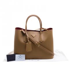 Pre Owned Prada Caramel Saffiano Cuir Double Handle Tote