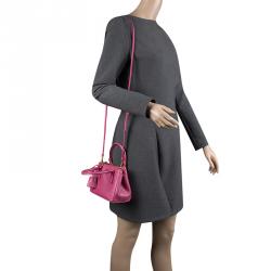 Pre Owned Prada Fuchsia Saffiano Lux Leather Mini Double Zip Shoulder Bag
