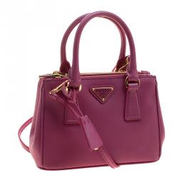 Pre Owned Prada Fuchsia Saffiano Lux Leather Mini Double Zip Shoulder Bag