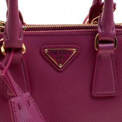 Pre Owned Prada Fuchsia Saffiano Lux Leather Mini Double Zip Shoulder Bag