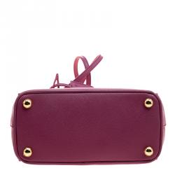 Pre Owned Prada Fuchsia Saffiano Lux Leather Mini Double Zip Shoulder Bag