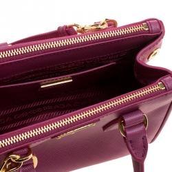 Pre Owned Prada Fuchsia Saffiano Lux Leather Mini Double Zip Shoulder Bag