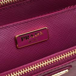 Pre Owned Prada Fuchsia Saffiano Lux Leather Mini Double Zip Shoulder Bag