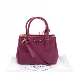 Pre Owned Prada Fuchsia Saffiano Lux Leather Mini Double Zip Shoulder Bag