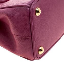 Pre Owned Prada Fuchsia Saffiano Lux Leather Mini Double Zip Shoulder Bag