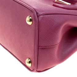 Pre Owned Prada Fuchsia Saffiano Lux Leather Mini Double Zip Shoulder Bag
