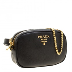 Pre Owned Prada Black Saffiano Lux Leather Marsupio Camera Crossbody Bag