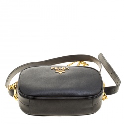 Pre Owned Prada Black Saffiano Lux Leather Marsupio Camera Crossbody Bag