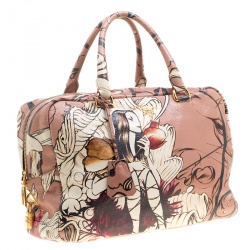 Pre Owned Prada Peach Cervo Deerskin Lux Leather Large Limited Edition James Jean Fairy Tote