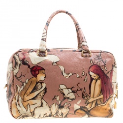 Pre Owned Prada Peach Cervo Deerskin Lux Leather Large Limited Edition James Jean Fairy Tote