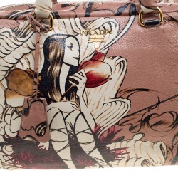 Pre Owned Prada Peach Cervo Deerskin Lux Leather Large Limited Edition James Jean Fairy Tote