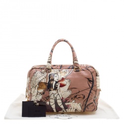 Pre Owned Prada Peach Cervo Deerskin Lux Leather Large Limited Edition James Jean Fairy Tote