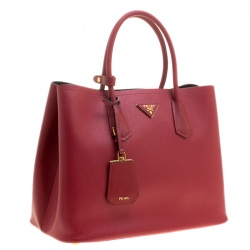 Pre Owned Prada Red Saffiano Cuir Leather Double Handle Tote