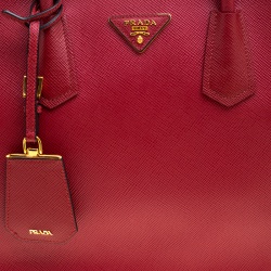 Pre Owned Prada Red Saffiano Cuir Leather Double Handle Tote
