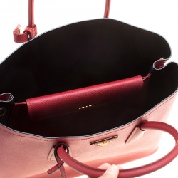 Pre Owned Prada Red Saffiano Cuir Leather Double Handle Tote