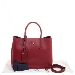 Pre Owned Prada Red Saffiano Cuir Leather Double Handle Tote