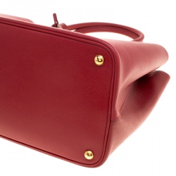 Pre Owned Prada Red Saffiano Cuir Leather Double Handle Tote