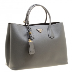 Pre Owned Prada Grey Saffiano Cuir Leather Double Handle Tote