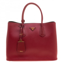 Pre Owned Prada Red Saffiano Cuir Leather Convertible Tote