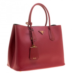 Pre Owned Prada Red Saffiano Cuir Leather Convertible Tote
