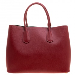 Pre Owned Prada Red Saffiano Cuir Leather Convertible Tote