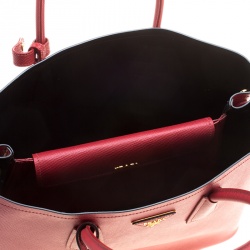 Pre Owned Prada Red Saffiano Cuir Leather Convertible Tote