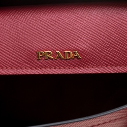 Pre Owned Prada Red Saffiano Cuir Leather Convertible Tote