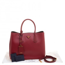 Pre Owned Prada Red Saffiano Cuir Leather Convertible Tote