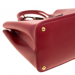 Pre Owned Prada Red Saffiano Cuir Leather Convertible Tote