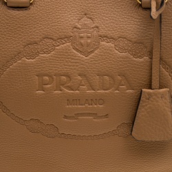 Pre Owned Prada Camel Vitello Daino Leather Logo Embossed Tote