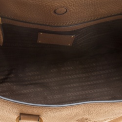 Pre Owned Prada Camel Vitello Daino Leather Logo Embossed Tote