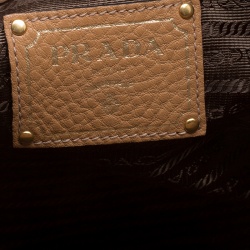 Pre Owned Prada Camel Vitello Daino Leather Logo Embossed Tote