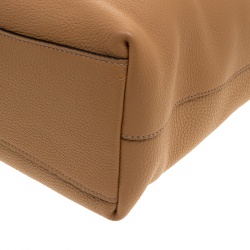 Pre Owned Prada Camel Vitello Daino Leather Logo Embossed Tote