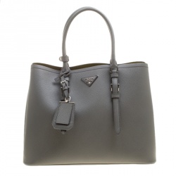 Pre Owned Prada Grey Saffiano Cuir Leather Convertible Tote
