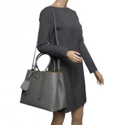 Pre Owned Prada Grey Saffiano Cuir Leather Convertible Tote