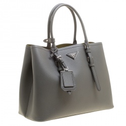 Pre Owned Prada Grey Saffiano Cuir Leather Convertible Tote