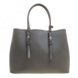 Pre Owned Prada Grey Saffiano Cuir Leather Convertible Tote