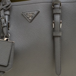Pre Owned Prada Grey Saffiano Cuir Leather Convertible Tote