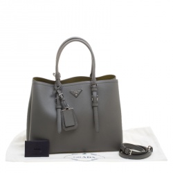 Pre Owned Prada Grey Saffiano Cuir Leather Convertible Tote