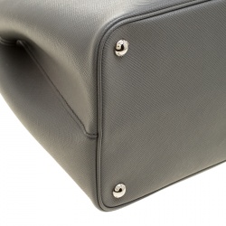 Pre Owned Prada Grey Saffiano Cuir Leather Convertible Tote