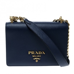 Pre Owned Prada Blue Saffiano Soft Cahier Leather Flap Crossbody Bag