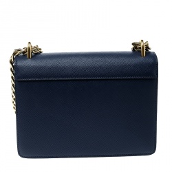 Pre Owned Prada Blue Saffiano Soft Cahier Leather Flap Crossbody Bag