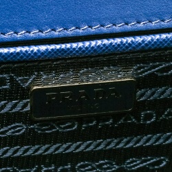 Pre Owned Prada Blue Saffiano Soft Cahier Leather Flap Crossbody Bag