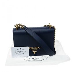 Pre Owned Prada Blue Saffiano Soft Cahier Leather Flap Crossbody Bag