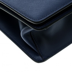 Pre Owned Prada Blue Saffiano Soft Cahier Leather Flap Crossbody Bag