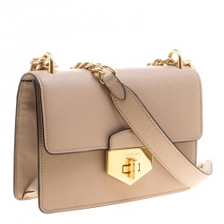 Pre Owned Prada Beige Saffiano Soft Cahier Leather Flap Shoulder Bag