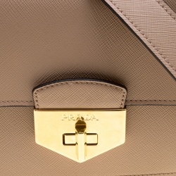 Pre Owned Prada Beige Saffiano Soft Cahier Leather Flap Shoulder Bag